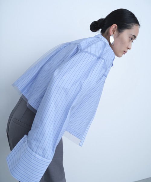 AIC. ブラウス シャツ 「再入荷」チュールレイヤードビッグカフス