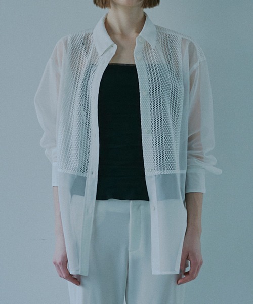 ブラウス シャツ レースアンドメッシュコンボシャツ / Lace ＆ Mesh Combo Shirt レディースの画像