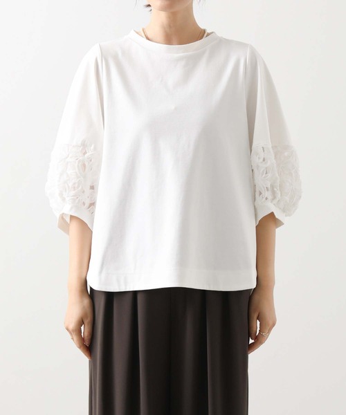 Gready Brilliant tシャツ 袖3Dレースパフ5分袖カットソー
