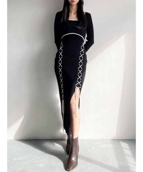 RESEXXY（リゼクシー） ワンピース レースアップタイトニット