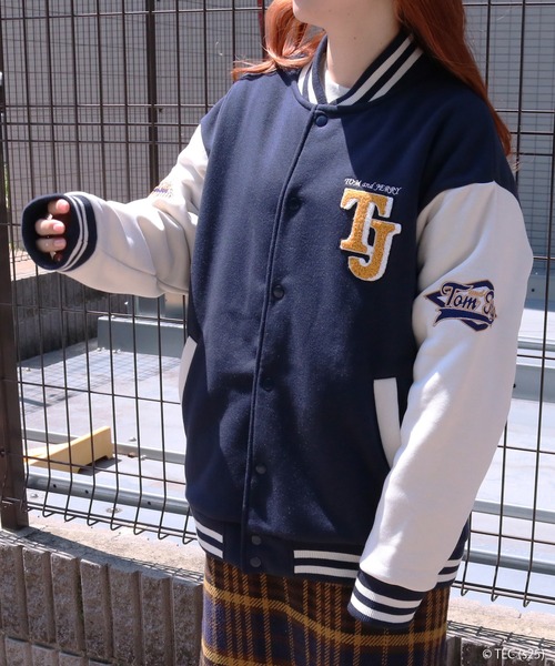 スタジャン 「公式」トムとジェリー 裏起毛サガラ刺繍スタジャン