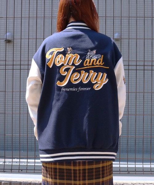 スタジャン 「公式」トムとジェリー 裏起毛サガラ刺繍スタジャン