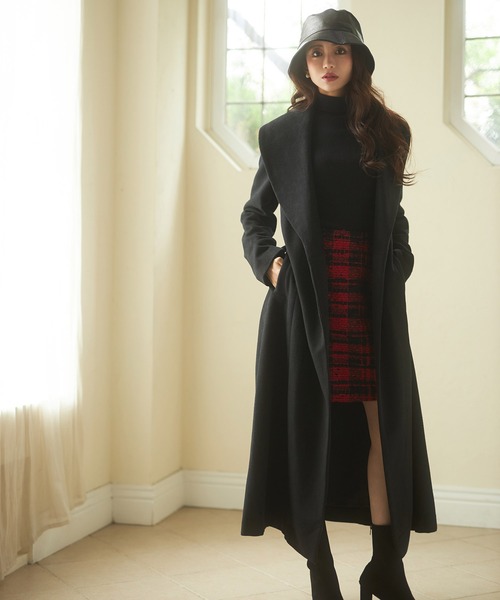 未使用タグ付 EmiriaWiz フェイクファー ロングコート ベルト 黒 S