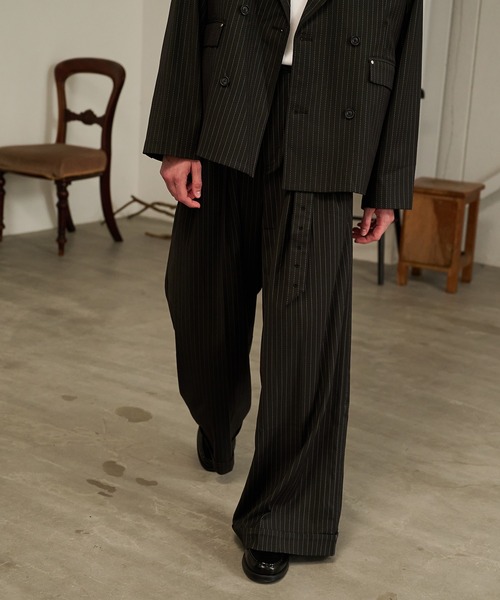 Forte スラックス Striped Belted Baggy Slacks/ストライプベルテッド Forte スラックス Striped Belted Baggy Slacks/ストライプベルテッド