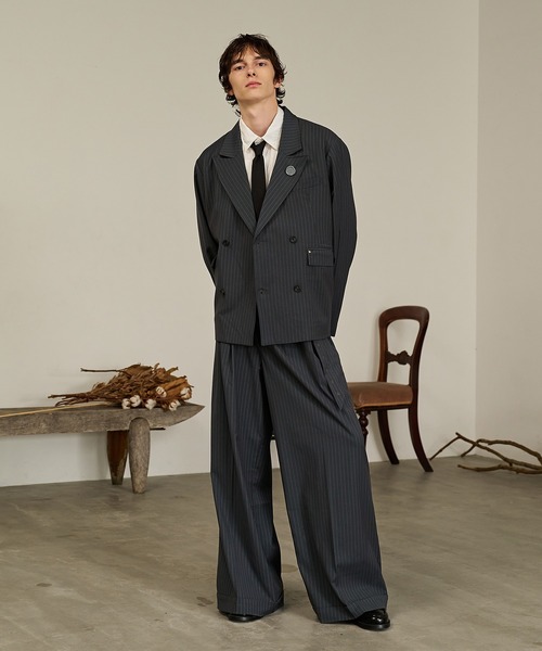 theory ✨良品✨ パンツ スーツ セットアップ ストライプ 4 2 Forte スラックス Striped Belted Baggy Slacks/ストライプベルテッド