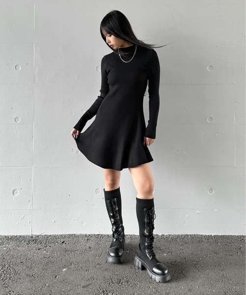 専用EIMYGOLF 千鳥 ハイネック 長袖 ミニワンピース LVEU.（ラブユ） ワンピース 「LVEU.」プチハイネックロングスリーブ