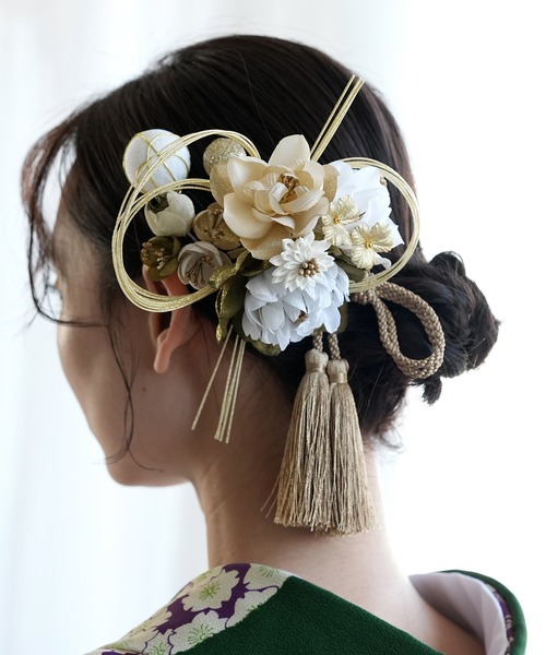 utatane 髪飾り 牡丹・梅・桜＆水引・タッセル 日本製 レディース