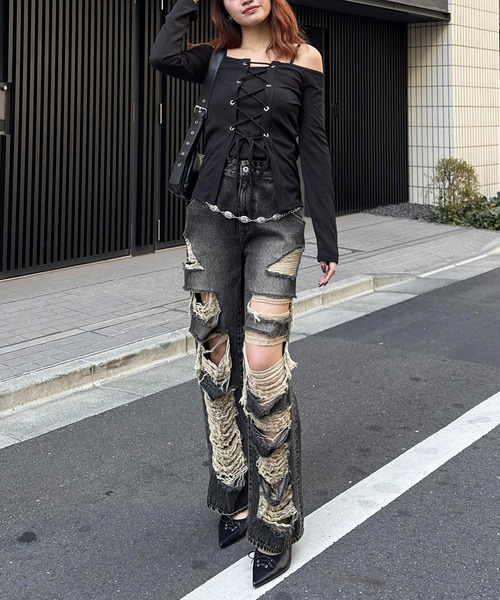 「SPIRALGIRL」 長袖カットソー FREE ブラック レディース_画像3