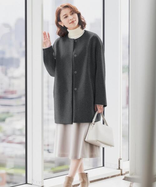 新品 UNTITLED ライナー付き スプリング ノーカラーコート 定価4.6 UNTITLED（アンタイトル） ノーカラーコート コート 「日本製」ミディ