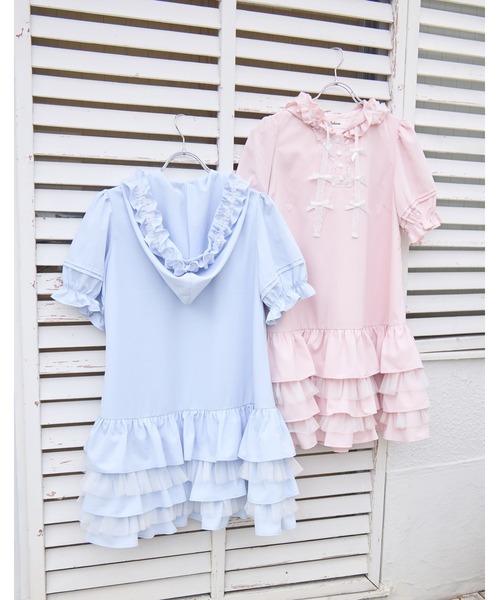 Lolime by mellfy memory ワンピース 半袖 hooded frill ruffle mini 