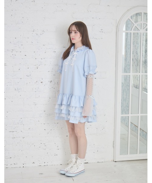 Lolime by mellfy memory ワンピース 半袖 hooded frill ruffle mini