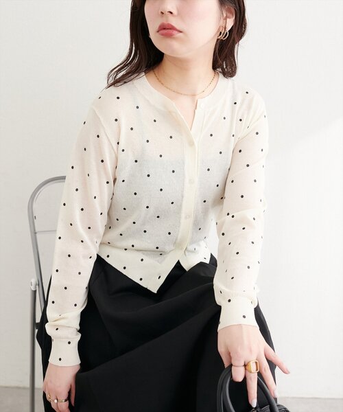 ♦♣♥シアードット柄ゆったりカーディガン（ブラック）　フリーサイズ natural couture カーディガン ドットシアーカーディガン レディース