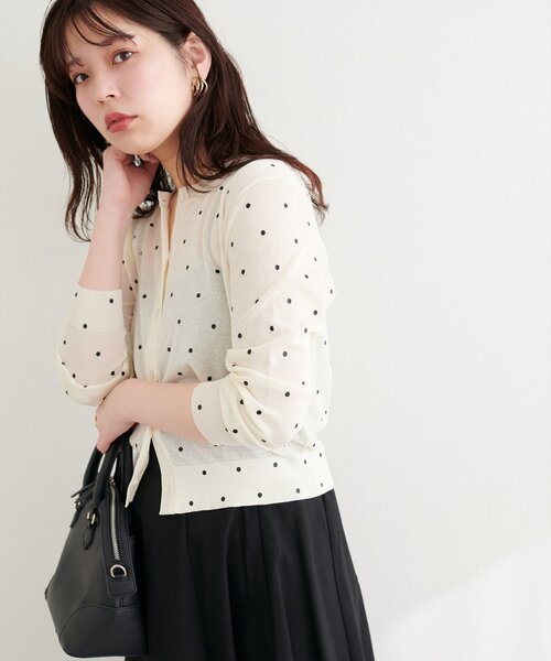 ♥♣♦シアードット柄ゆったりカーディガン（ベージュ）　フリーサイズ natural couture｜ドットシアーカーディガン | Rakuten Fashion(楽天