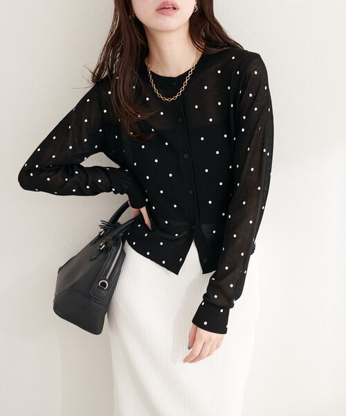 ♦♣♥シアードット柄ゆったりカーディガン（ブラック）　フリーサイズ natural couture カーディガン ドットシアーカーディガン レディース
