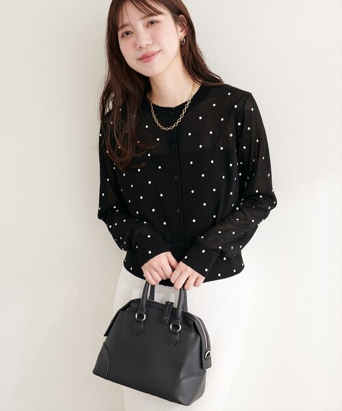 ♦♣♥シアードット柄ゆったりカーディガン（ブラック）　フリーサイズ natural couture カーディガン ドットシアーカーディガン レディース