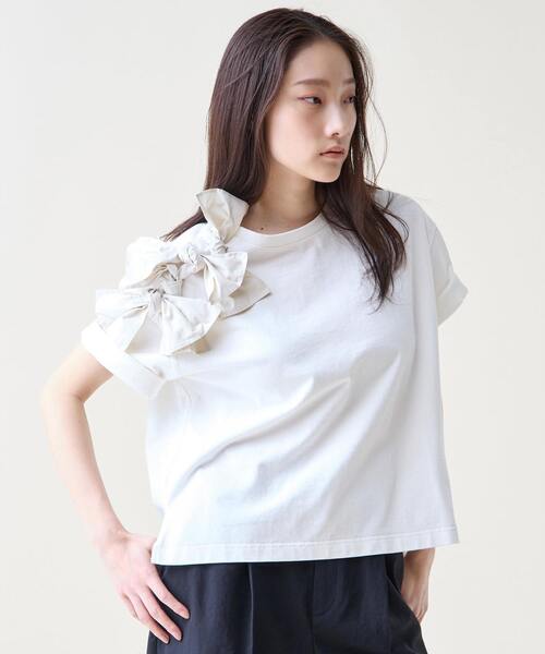 Tiara（ティアラ） tシャツ 半袖 ショルダーリボンTシャツ レディース