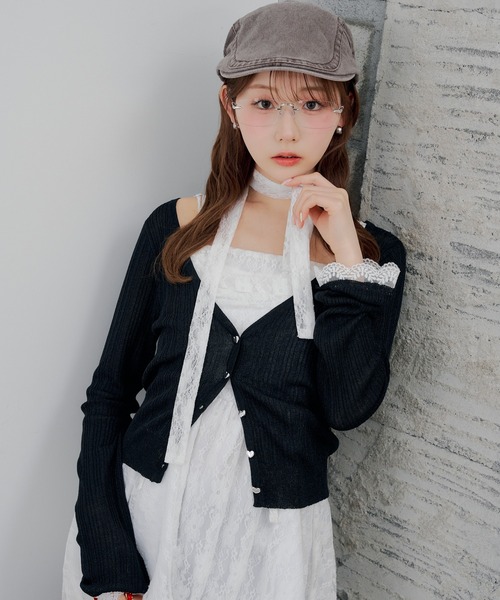 continuer de NICE CLAUP カーディガン ハートボタン袖レースラメ