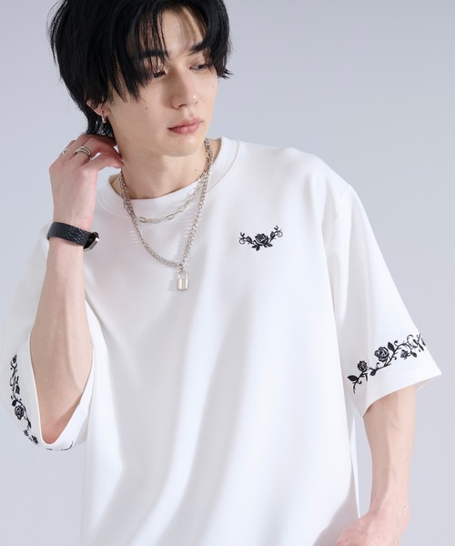 Ellno Loset（エルノロゼット） tシャツ 「機能性付き」ローズ刺繍