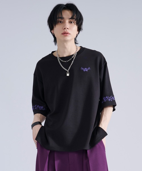Ellno Loset（エルノロゼット） tシャツ 「機能性付き」ローズ刺繍