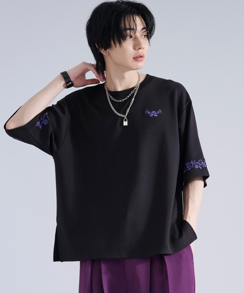 Ellno Loset（エルノロゼット） tシャツ 「機能性付き」ローズ刺繍