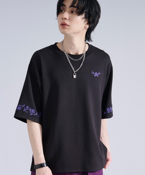 Ellno Loset（エルノロゼット） tシャツ 「機能性付き」ローズ刺繍