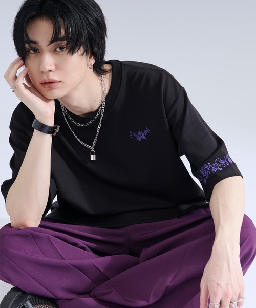 Ellno Loset（エルノロゼット） tシャツ 「機能性付き」ローズ刺繍