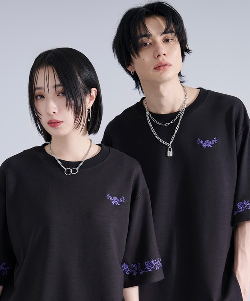 L GRINDLODGE x LOV S/S フルカラーTEE 刺繍 Ellno Loset（エルノロゼット） tシャツ 「機能性付き」ローズ刺繍