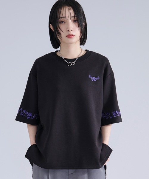 XL GRINDLODGE x LOV S/S フルカラーTEE 刺繍 Ellno Loset（エルノロゼット） tシャツ 「機能性付き」ローズ刺繍