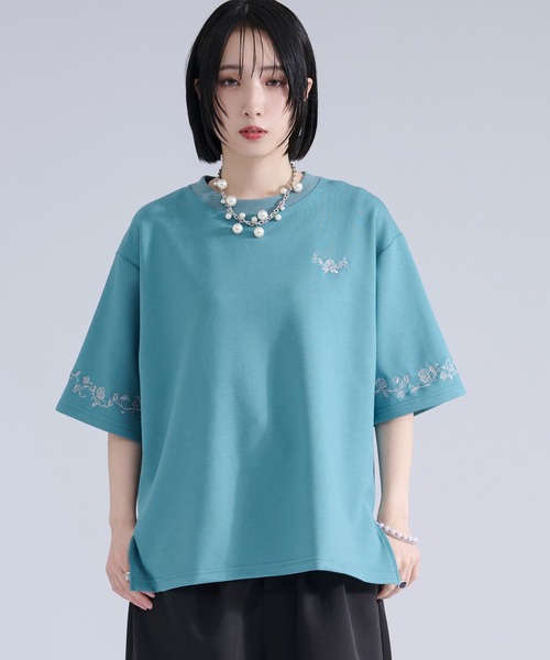 アルベロベロ 刺繍ビーズパンツ Mサイズ Tシャツセット Ellno Loset（エルノロゼット） tシャツ 「機能性付き」ローズ刺繍