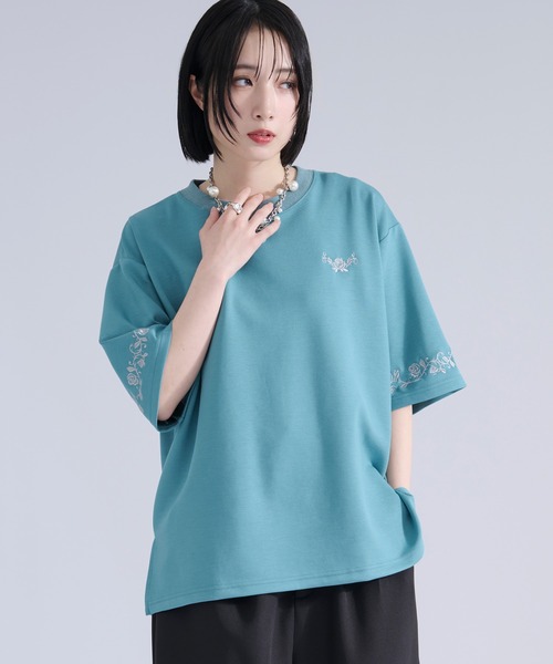 Ellno Loset（エルノロゼット） tシャツ 「機能性付き」ローズ刺繍