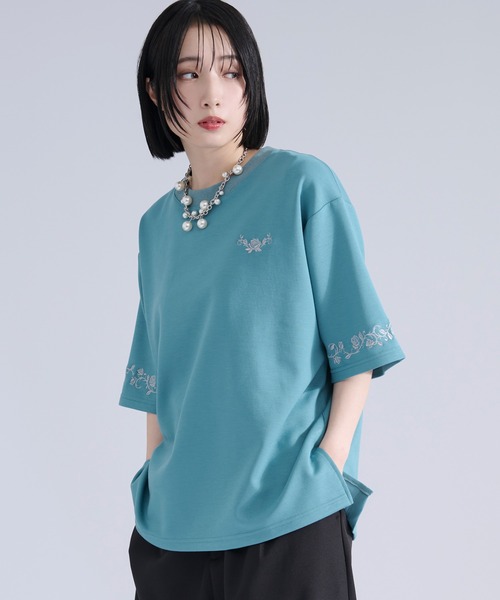 Ellno Loset（エルノロゼット） tシャツ 「機能性付き」ローズ刺繍