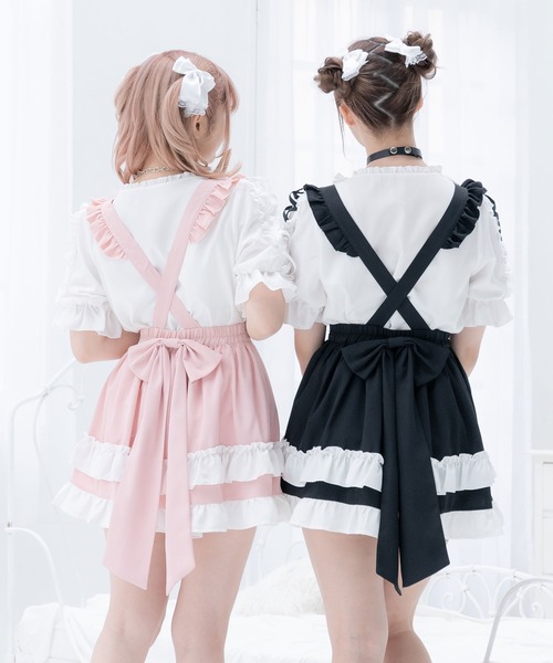 「DearMyLove」 半袖ブラウス MEDIUM ホワイト×グレー レディース_画像4