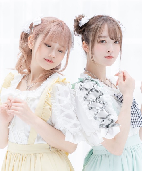 「DearMyLove」 半袖ブラウス MEDIUM ホワイト×グレー レディース_画像9