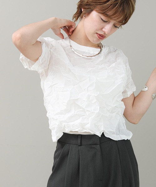 The rejoice ブラウス シャツ 半袖 シワ加工ブラウス レディース