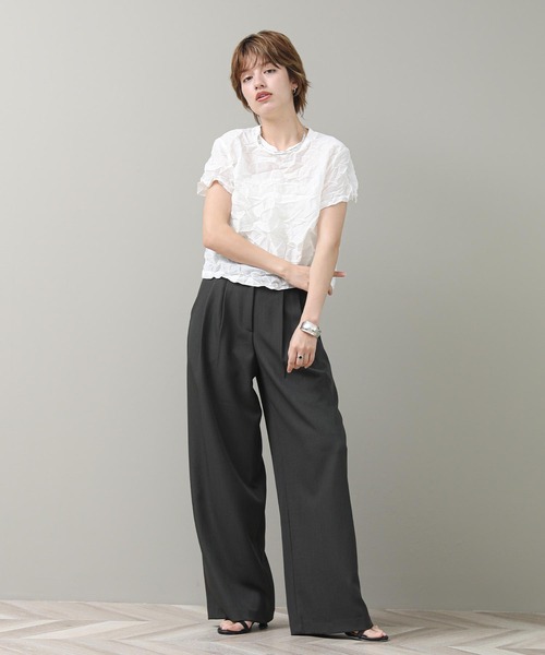 The rejoice ブラウス シャツ 半袖 シワ加工ブラウス レディース