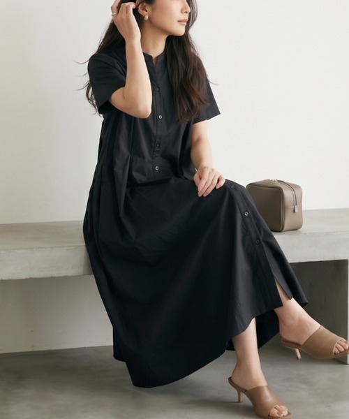 ワイズ バックロング 半袖 シャツワンピース (1) 黒 トリアセテート Belta attrice（ベルタアトリーチェ） シャツワンピース 「秋！人気の