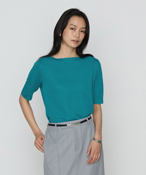 「COMME CA」 半袖ニット 11号 グリーン レディース_画像9