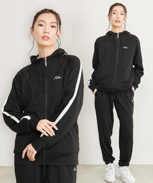 FILA ブラック ジャージ上下セット レディース M セットアップ フィラ　黒 FILA（フィラ） セットアップジャージ LL ブラック×ホワイト