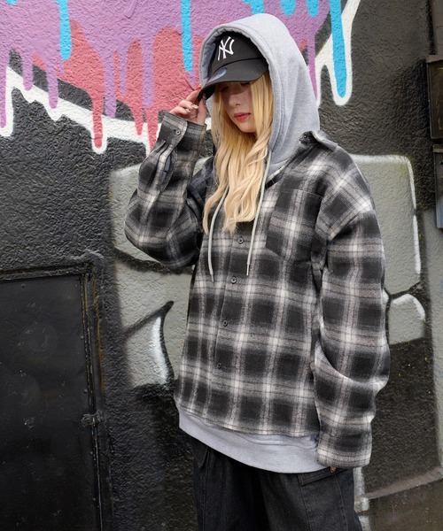 オンブレチェックシャツ　長袖シャツ　ネルシャツ　ストリート　カジュアル　M　古着 improves（インプローブス） 長袖シャツ メンズ オンブレ チェック