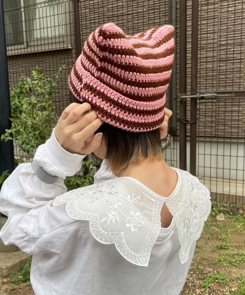 ニットキャップ・ビーニー [NICEGHOSTCLUB]STRIPE 3STAR LOGO MOHAIR BEANIE_PINK(NG2EFU stripe 3star logo mohair beanie[black] - niceghostclub
