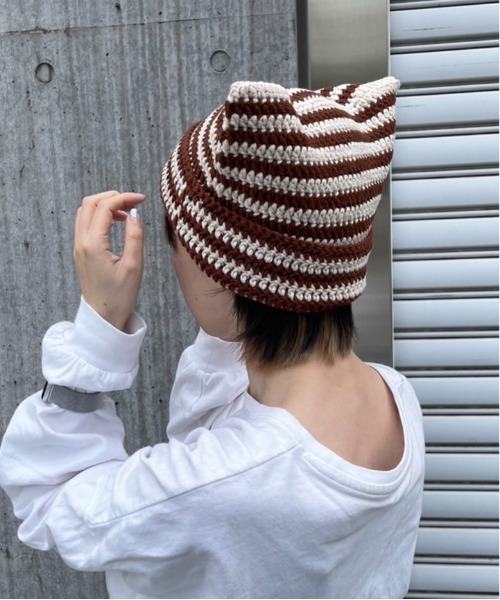 ニット帽 ニットキャップ 「HIKA」猫耳ボーダーワッチCAP