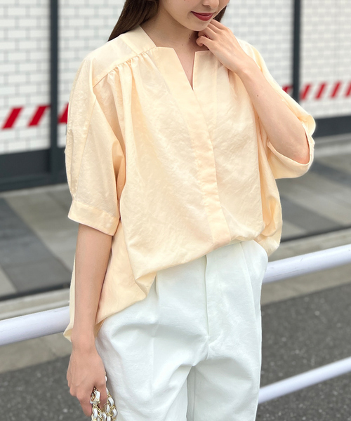 ブラウス シャツ ギャザーショートシャツ レディース