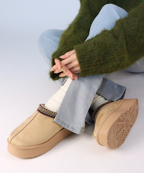 Dedes ブーツ 厚底 ファースリッポン ムートンショートブーツ