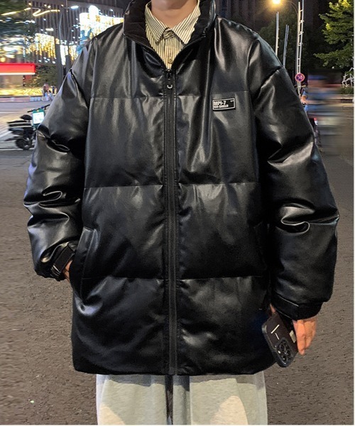 NEW GENTLEMAN ダウンジャケット ダウン ブラックフット レザータッチ
