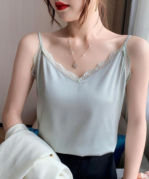 BLANC FICELLE キャミソール サテン レース キャミソール : ZOZOTOWN