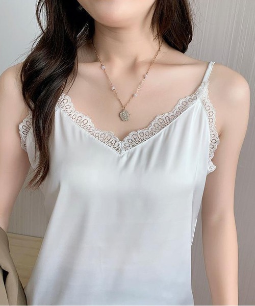 BLANC FICELLE キャミソール サテン レース キャミソール : ZOZOTOWN