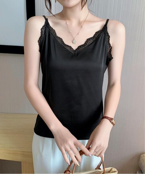 BLANC FICELLE キャミソール サテン レース キャミソール : ZOZOTOWN