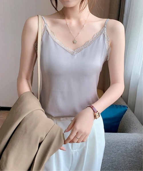 BLANC FICELLE キャミソール サテン レース キャミソール : ZOZOTOWN