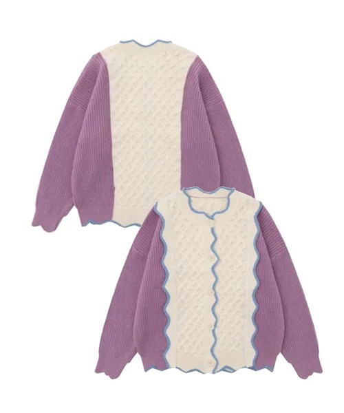 美品♡ニット切替えダウンカーディガン 編地切り替えニット クロップド丈 ショートカーディガン
