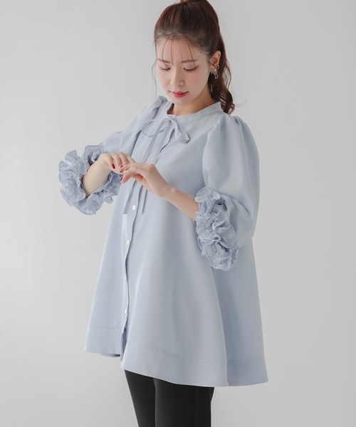 Fit more（フィットモア） ブラウス シャツ ボリュームフリルスリーブ